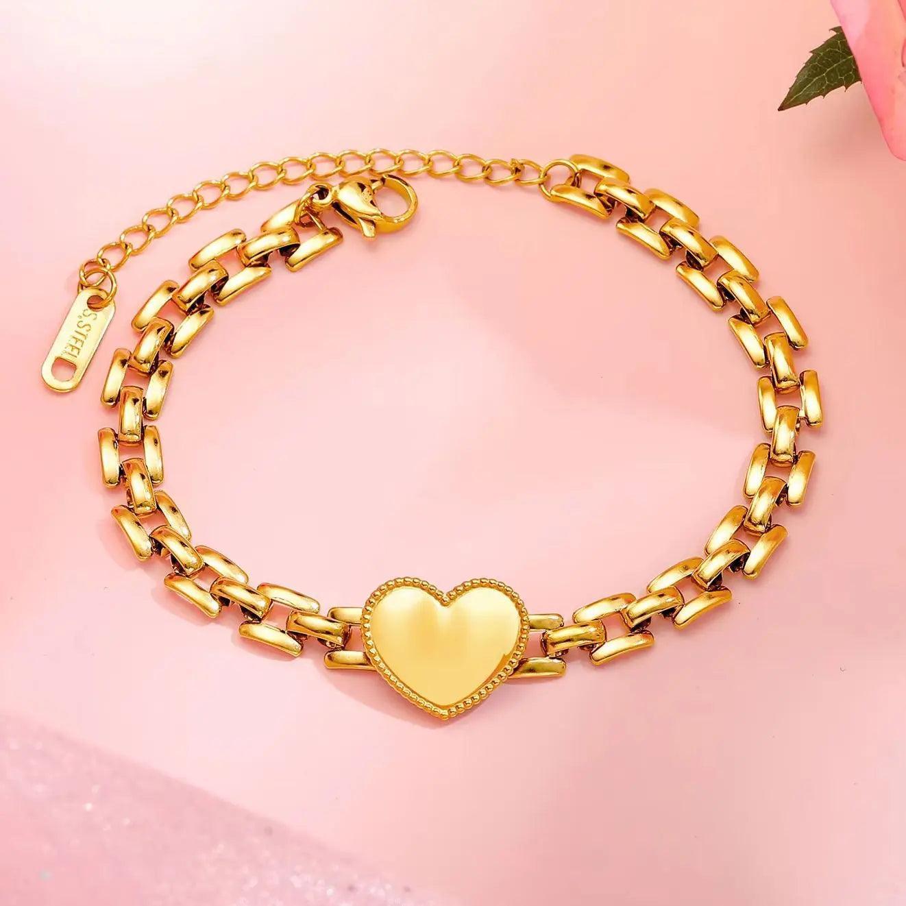 Pulseira Coração Dourado em Aço Inoxidável - Heraki Joias