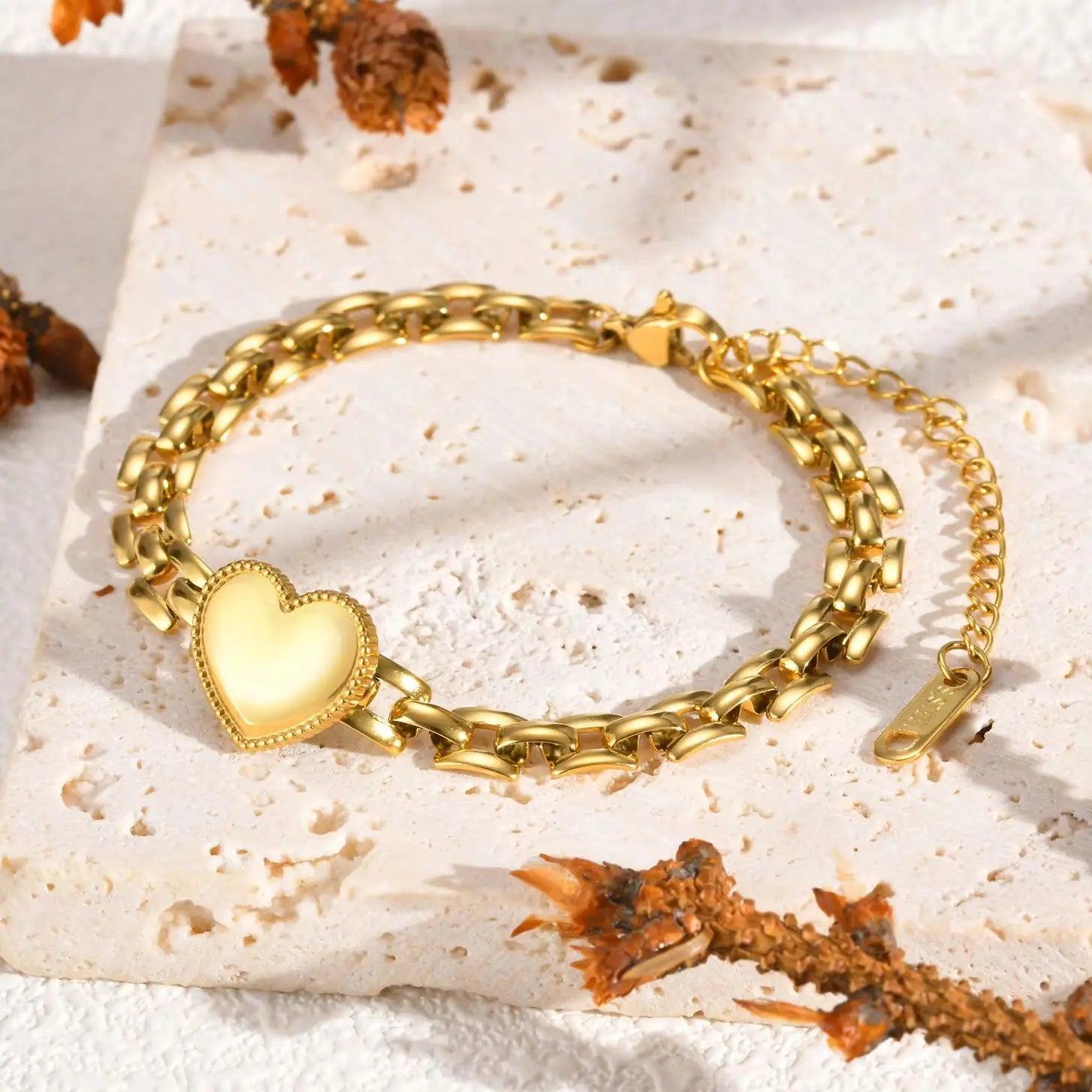 Pulseira Coração Dourado em Aço Inoxidável - Heraki Joias