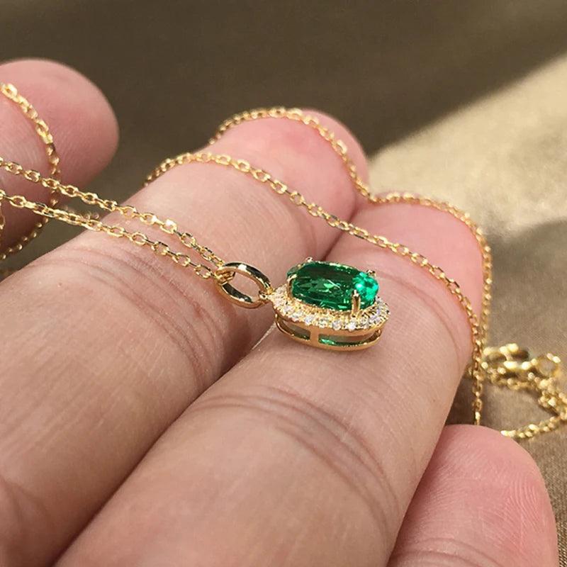 Colar de Pingente Oval Verde com Zircônia - Heraki Joias