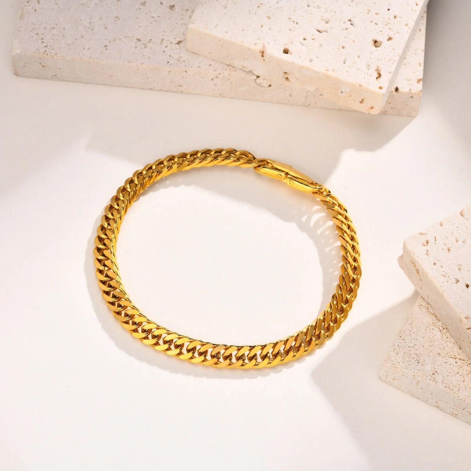 Pulseira Feminina de Elos Cubanos Dourada em Aço Inoxidável - Heraki Joias