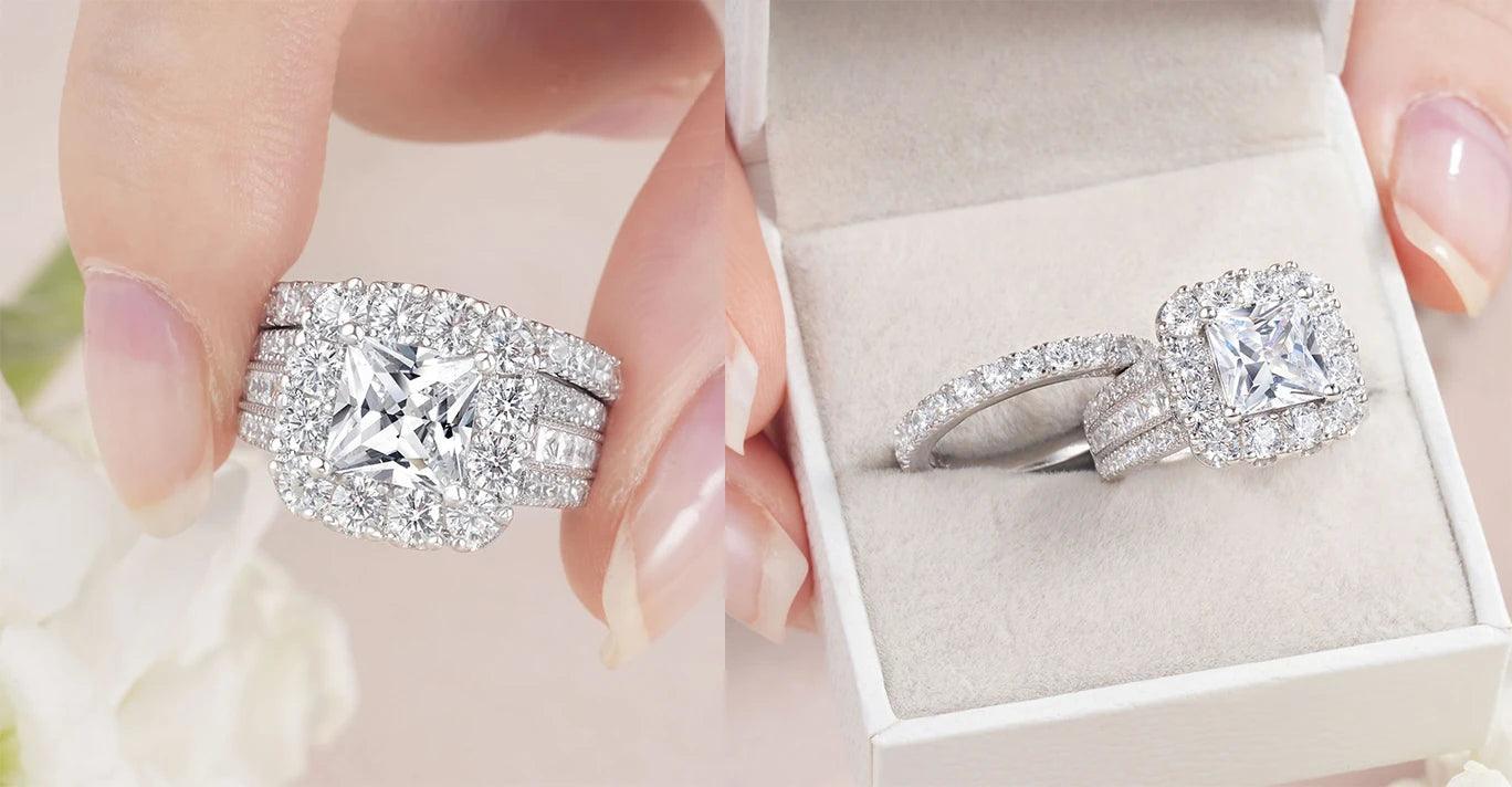 Conjunto de Anéis de Casamento Prata 925 com Zircônia Cúbica - Heraki Joias