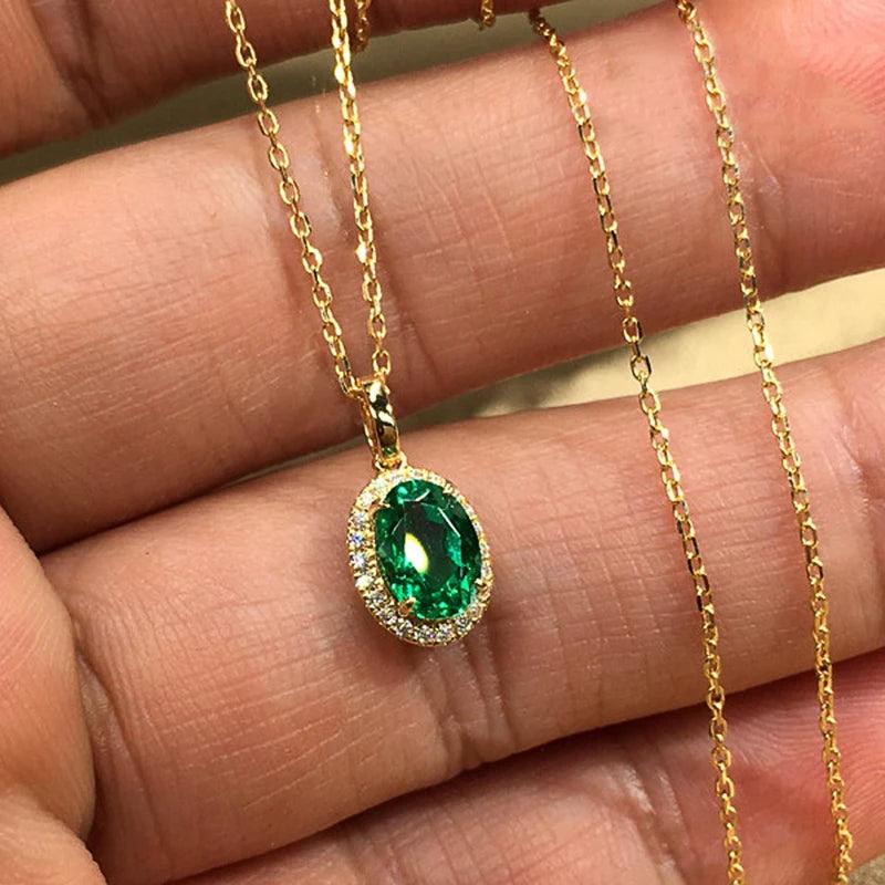 Colar de Pingente Oval Verde com Zircônia - Heraki Joias