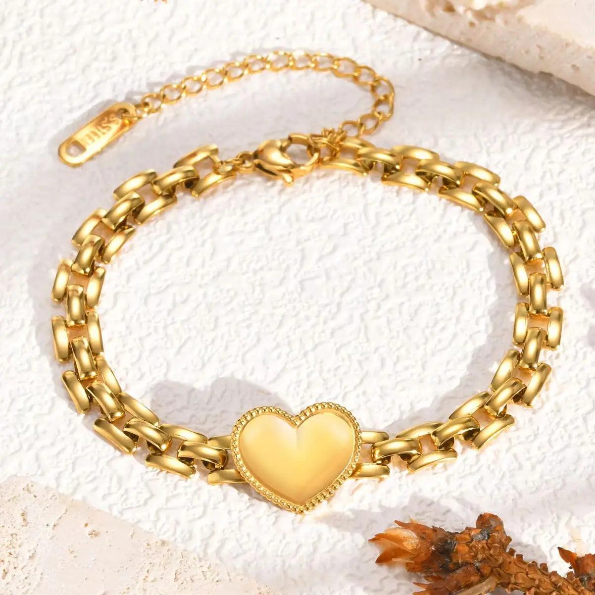 Pulseira Coração Dourado em Aço Inoxidável - Heraki Joias
