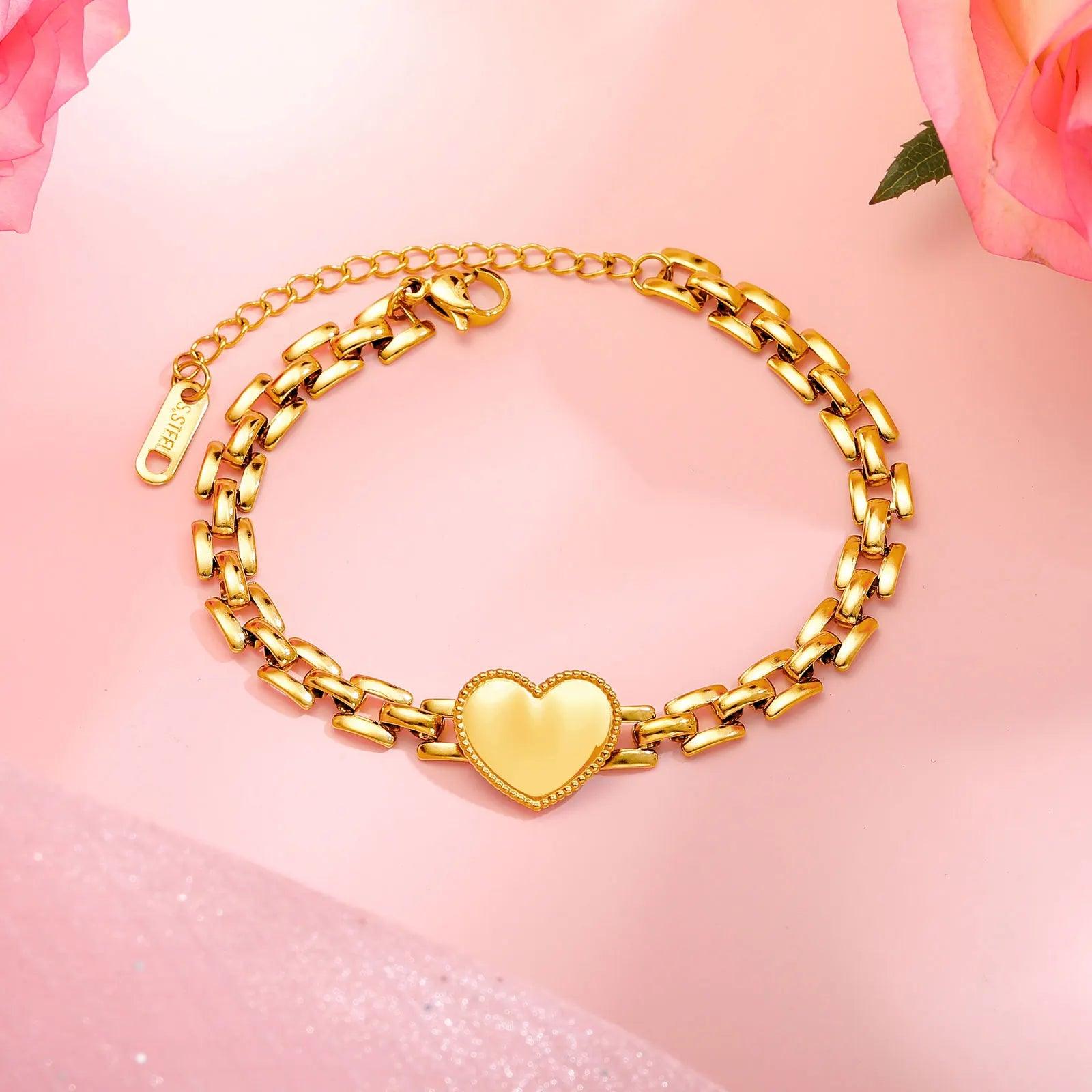 Pulseira Coração Dourado em Aço Inoxidável - Heraki Joias