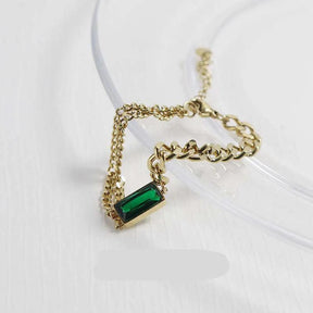 Pulseira de Luxo em Aço Inoxidável com Zircão Esmeralda