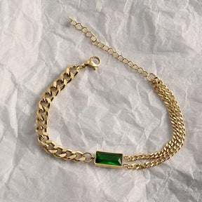 Pulseira de Luxo em Aço Inoxidável com Zircão Esmeralda