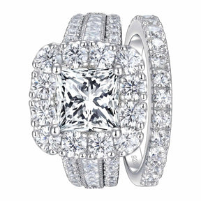 Conjunto de Anéis de Casamento Prata 925 com Zircônia Cúbica - Heraki Joias