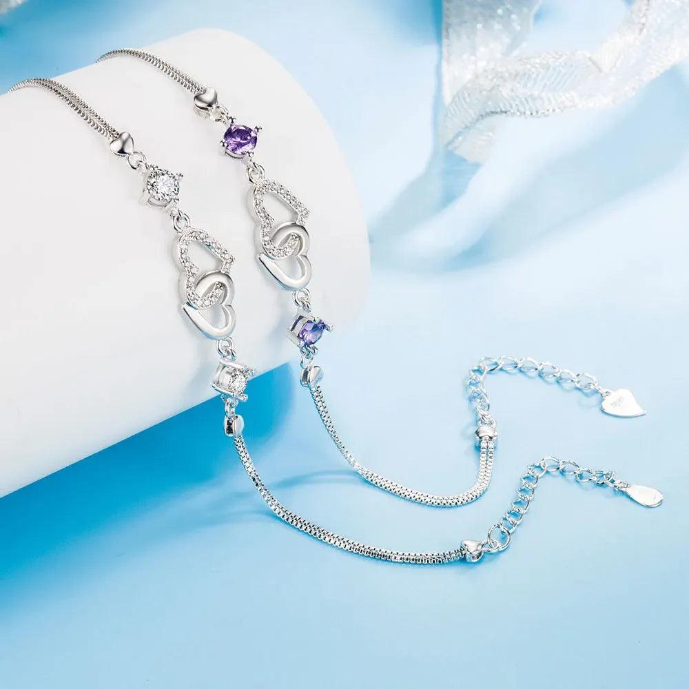 Pulseira de Prata 925 com Ametista e Zircão - Heraki Joias