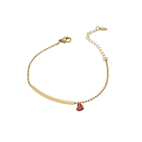 Pulseira Elegante com Coração de Zircão Vermelho em Aço Inoxidável