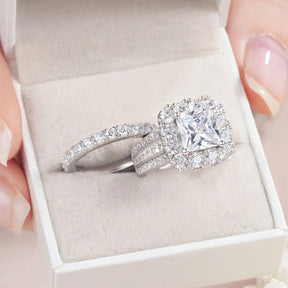 Conjunto de Anéis de Casamento Prata 925 com Zircônia Cúbica - Heraki Joias