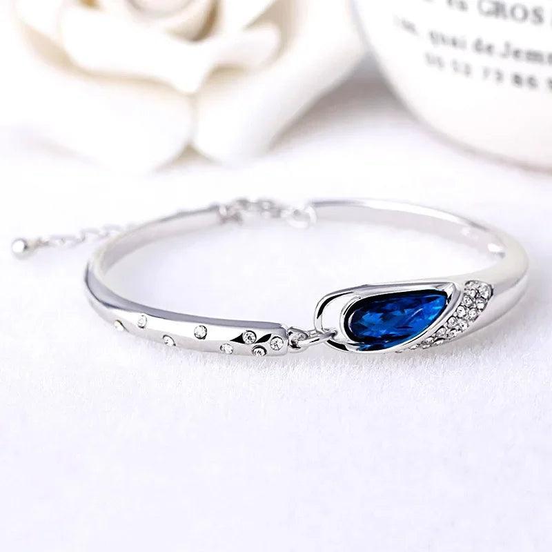 Pulseira de Cristal Azul em Prata Esterlina S925 - Heraki Joias