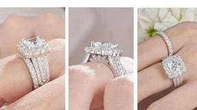 Conjunto de Anéis de Casamento Prata 925 com Zircônia Cúbica - Heraki Joias