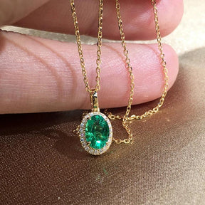 Colar de Pingente Oval Verde com Zircônia - Heraki Joias