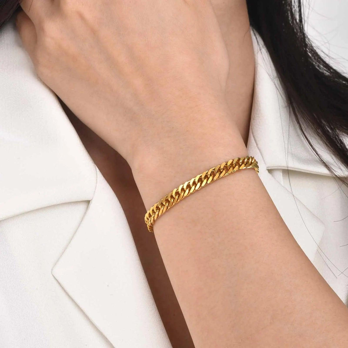 Pulseira Feminina de Elos Cubanos Dourada em Aço Inoxidável - Heraki Joias