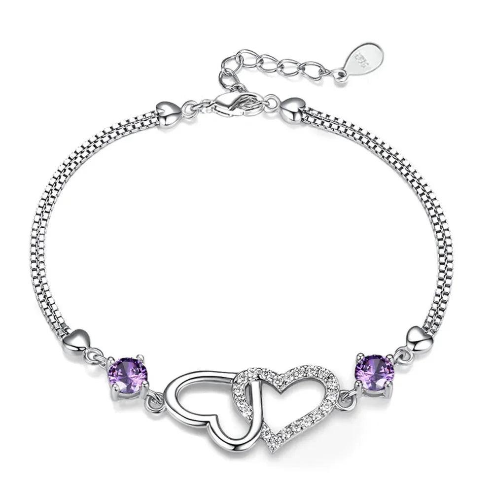 Pulseira de Prata 925 com Ametista e Zircão - Heraki Joias