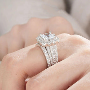 Conjunto de Anéis de Casamento Prata 925 com Zircônia Cúbica - Heraki Joias
