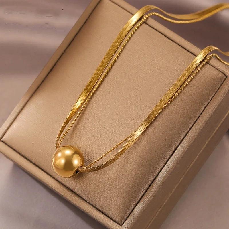 Colar Choker de Aço Inoxidável com Pingente Esférico Duplo - Heraki Joias