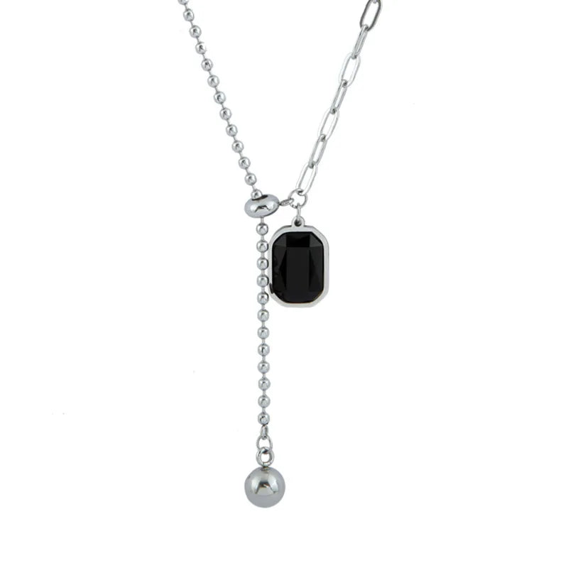 Colar Feminino de Aço Inoxidável com Pingente de Zircão