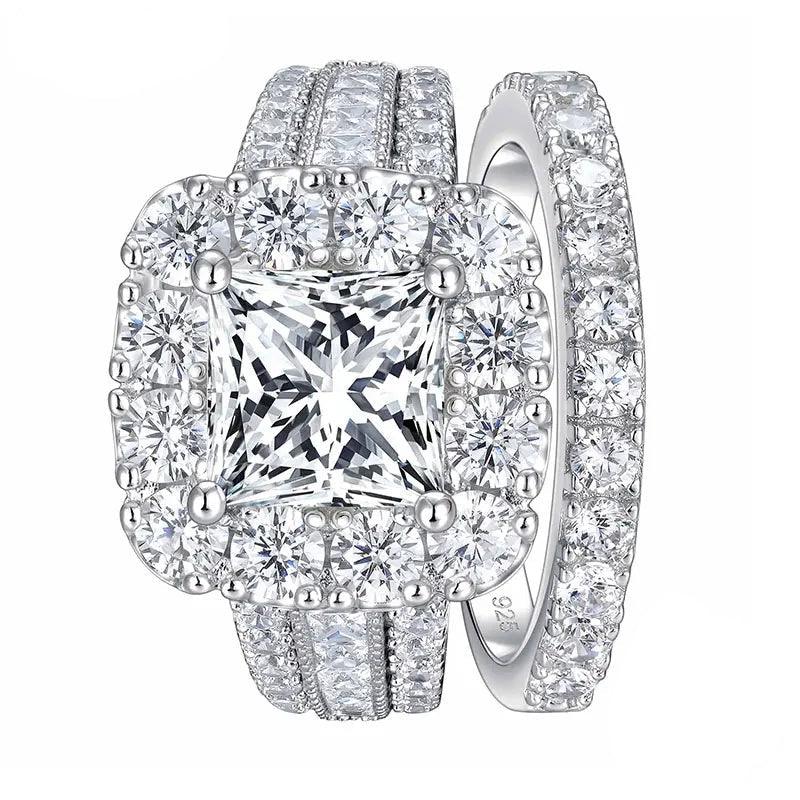 Conjunto de Anéis de Casamento Prata 925 com Zircônia Cúbica - Heraki Joias