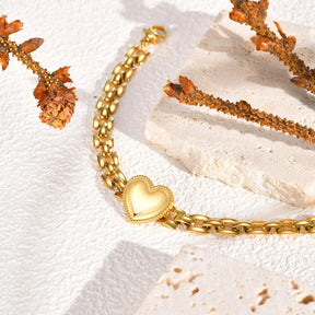 Pulseira Coração Dourado em Aço Inoxidável - Heraki Joias
