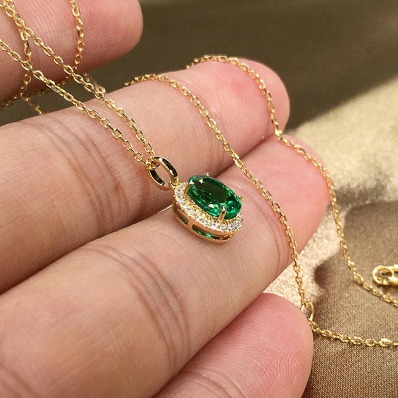Colar de Pingente Oval Verde com Zircônia - Heraki Joias