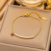 Pulseira Elegante com Coração de Zircão Vermelho em Aço Inoxidável