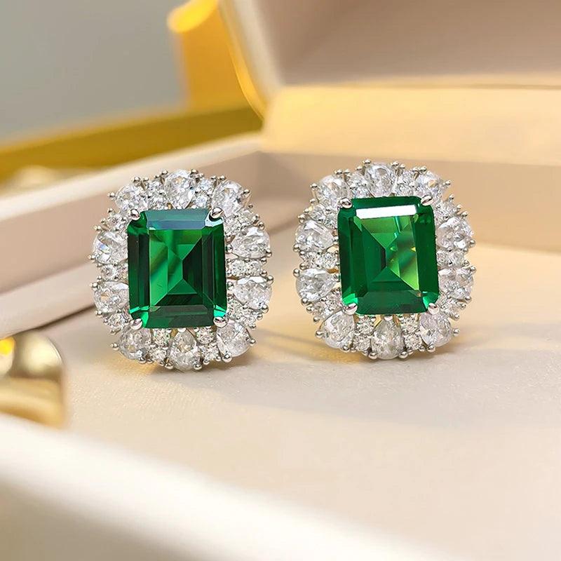 Brincos de Zircônia Verde Retangulares Elegantes - Heraki Joias