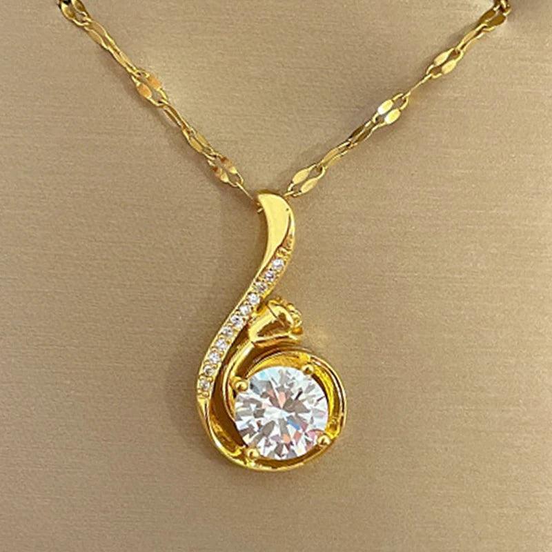 Colar Pingente Dourado em Aço Inoxidável Elegante - Heraki Joias