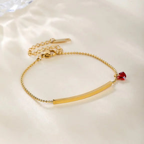 Pulseira Elegante com Coração de Zircão Vermelho em Aço Inoxidável