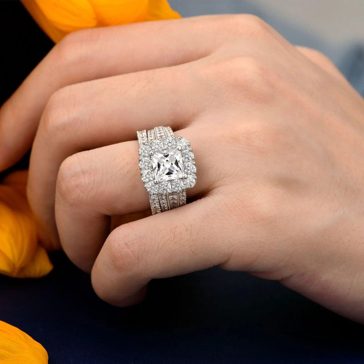 Conjunto de Anéis de Casamento Prata 925 com Zircônia Cúbica - Heraki Joias